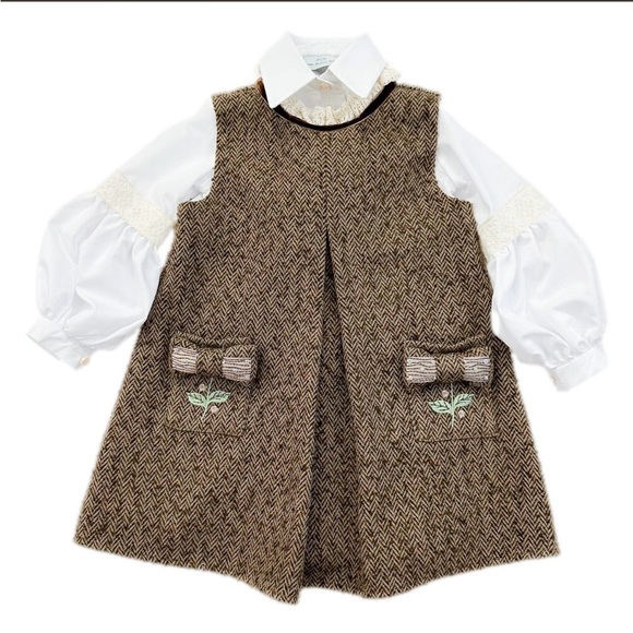 Elegant Brown Herringbone Kids Formal Dress Elegant Brown Herringbone Kids Formal Dress
